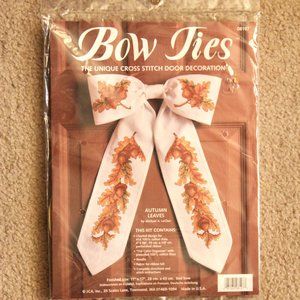 Bow Ties Autumn Leaves Bow Cross Stitch Door Decor